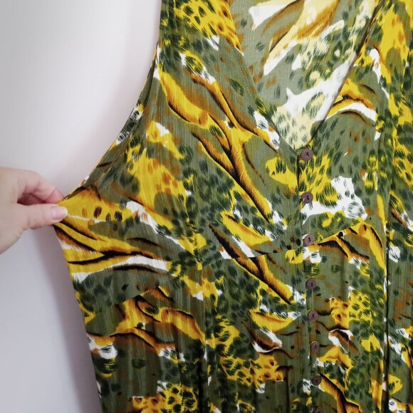 Vintage 90s animal yellow print maxi dress sleeveless Plus Size 3X - Picture 2 of 6